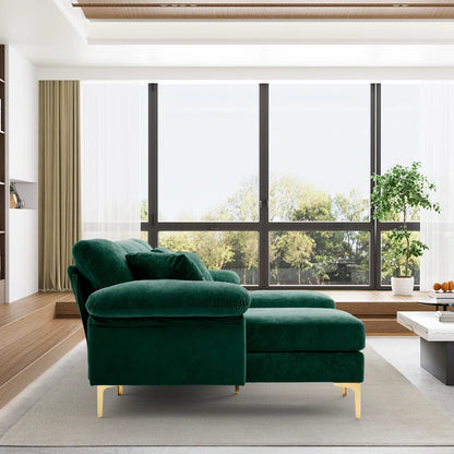 L-Shape Sectional Sofa: 4 - Piece Upholstered Sectional with Ottoman(Green Velvet)