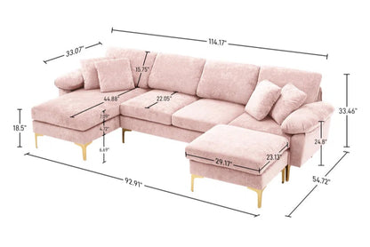 L-Shape Sectional Sofa: 4 - Piece Upholstered Sectional with Ottoman(Light Pink Velvet)