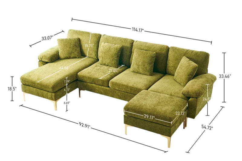 L-Shape Sectional Sofa: 4 - Piece Upholstered Sectional with Ottoman(Olive Green Chenille)