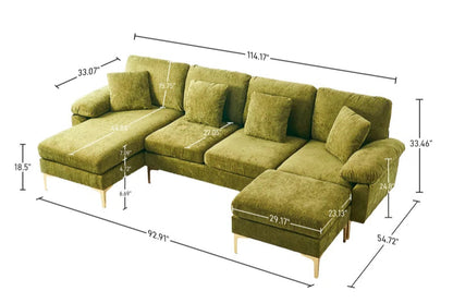 L-Shape Sectional Sofa: 4 - Piece Upholstered Sectional with Ottoman(Olive Green Chenille)