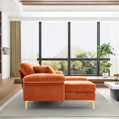 L-Shape Sectional Sofa: 4 - Piece Upholstered Sectional with Ottoman(Orange Velvet)