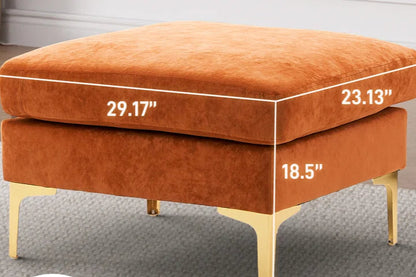 L-Shape Sectional Sofa: 4 - Piece Upholstered Sectional with Ottoman(Orange Velvet)