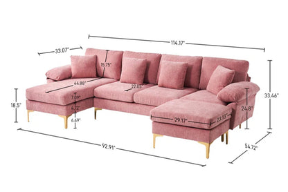 L-Shape Sectional Sofa: 4 - Piece Upholstered Sectional with Ottoman(Pink Chenille)