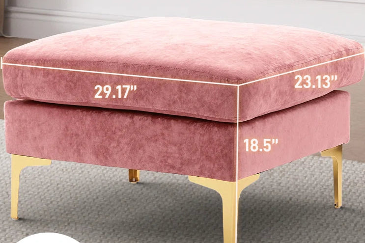 L-Shape Sectional Sofa: 4 - Piece Upholstered Sectional with Ottoman(Pink Velvet)