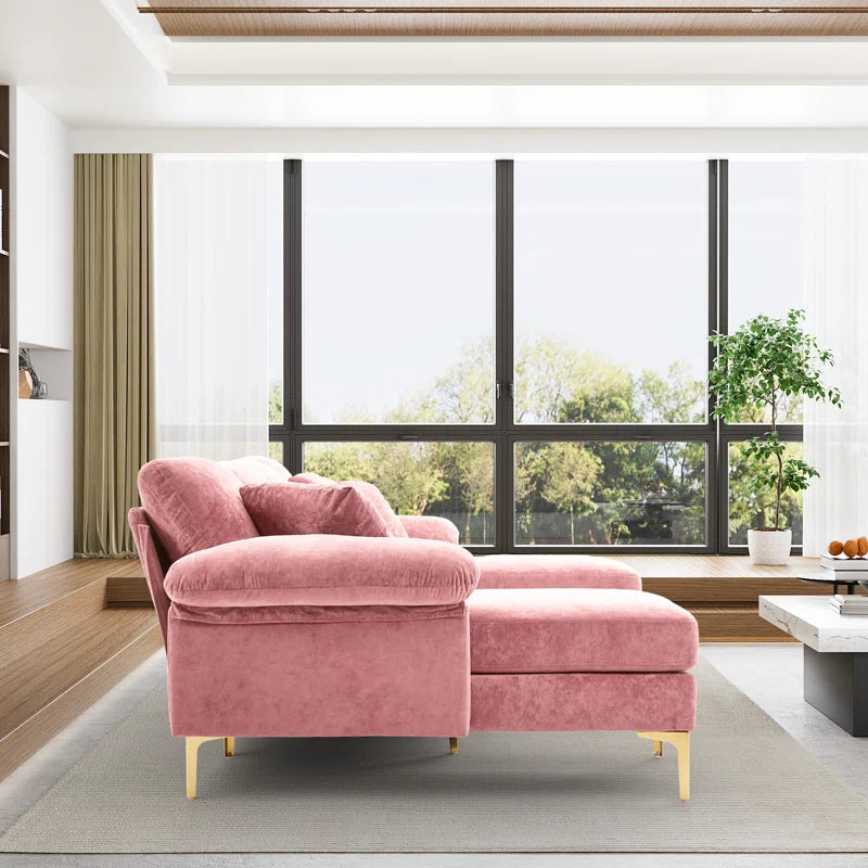 L-Shape Sectional Sofa: 4 - Piece Upholstered Sectional with Ottoman(Pink Velvet)