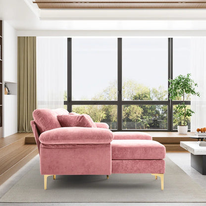 L-Shape Sectional Sofa: 4 - Piece Upholstered Sectional with Ottoman(Pink Velvet)