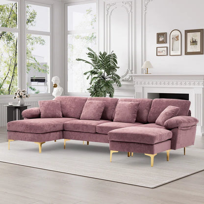 L-Shape Sectional Sofa: 4 - Piece Upholstered Sectional with Ottoman(Purple Velvet)
