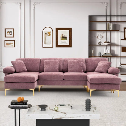 L-Shape Sectional Sofa: 4 - Piece Upholstered Sectional with Ottoman(Purple Velvet)