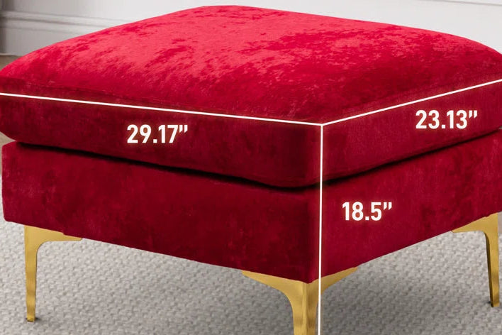 L-Shape Sectional Sofa: 4 - Piece Upholstered Sectional with Ottoman(Red Velvet)