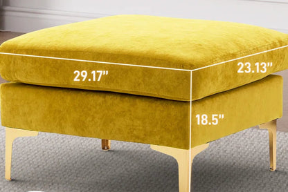 L-Shape Sectional Sofa: 4 - Piece Upholstered Sectional with Ottoman(Yellow Velvet)