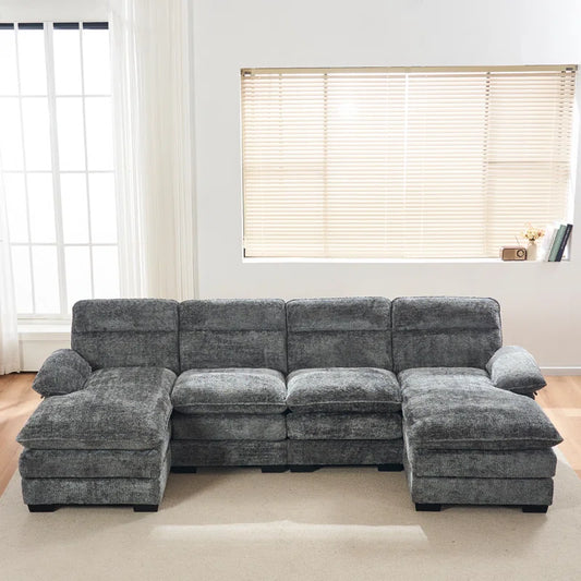 U-shape Sectional Sofa: 111.8'' Upholstered Sofa Chenille U-Shape Cloud couch(Gray Chenille)