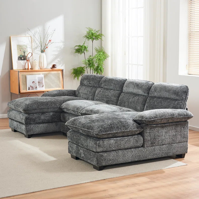 U-shape Sectional Sofa: 111.8'' Upholstered Sofa Chenille U-Shape Cloud couch(Gray Chenille)