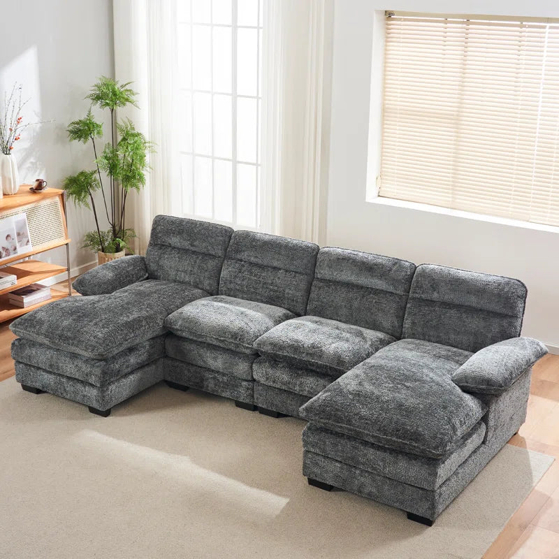 U-shape Sectional Sofa: 111.8'' Upholstered Sofa Chenille U-Shape Cloud couch(Gray Chenille)
