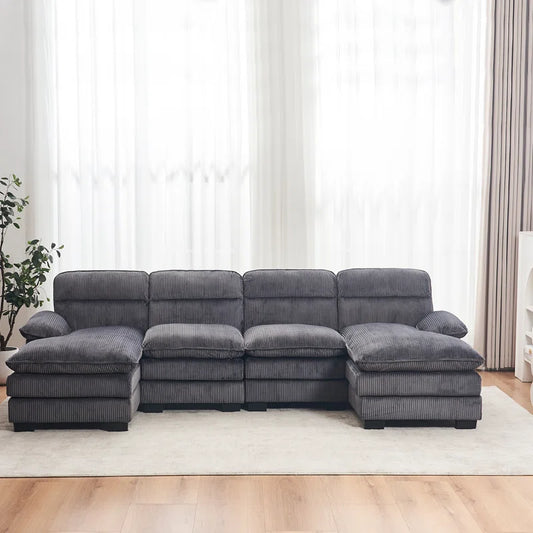U-shape Sectional Sofa: 111.8'' Upholstered Sofa Chenille U-Shape Cloud couch(Gray Corduroy)