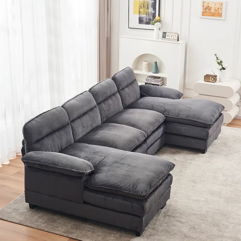 U-shape Sectional Sofa: 111.8'' Upholstered Sofa Chenille U-Shape Cloud couch(Gray Corduroy)