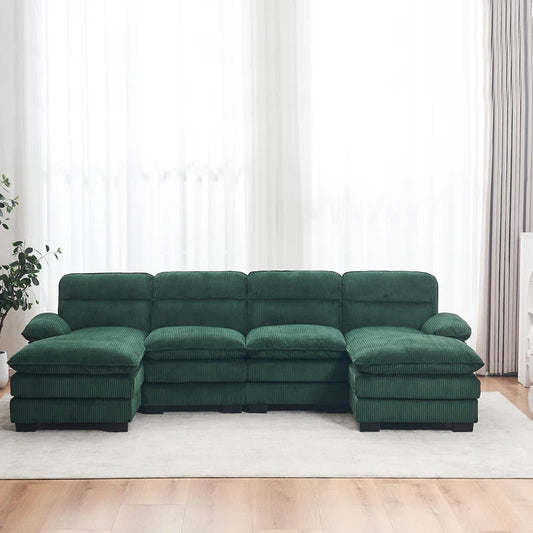 THE CASA ORO® U-shape Sectional Sofa: 111.8'' Upholstered Sofa Chenille U-Shape Cloud couch(Green Corduroy)