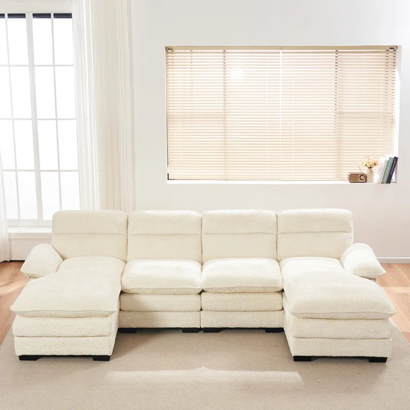 U-shape Sectional Sofa: 111.8'' Upholstered Sofa Chenille U-Shape Cloud couch(White Chenille)