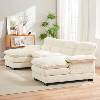 U-shape Sectional Sofa: 111.8'' Upholstered Sofa Chenille U-Shape Cloud couch(White Chenille)