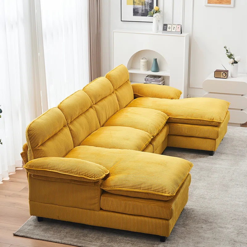 U-shape Sectional Sofa: 111.8'' Upholstered Sofa Chenille U-Shape Cloud couch(Yellow Corduroy)