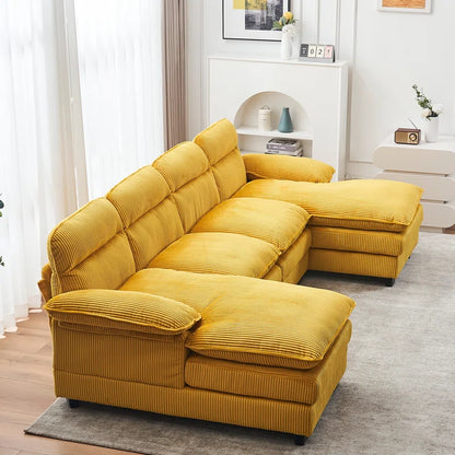 U-shape Sectional Sofa: 111.8'' Upholstered Sofa Chenille U-Shape Cloud couch(Yellow Corduroy)