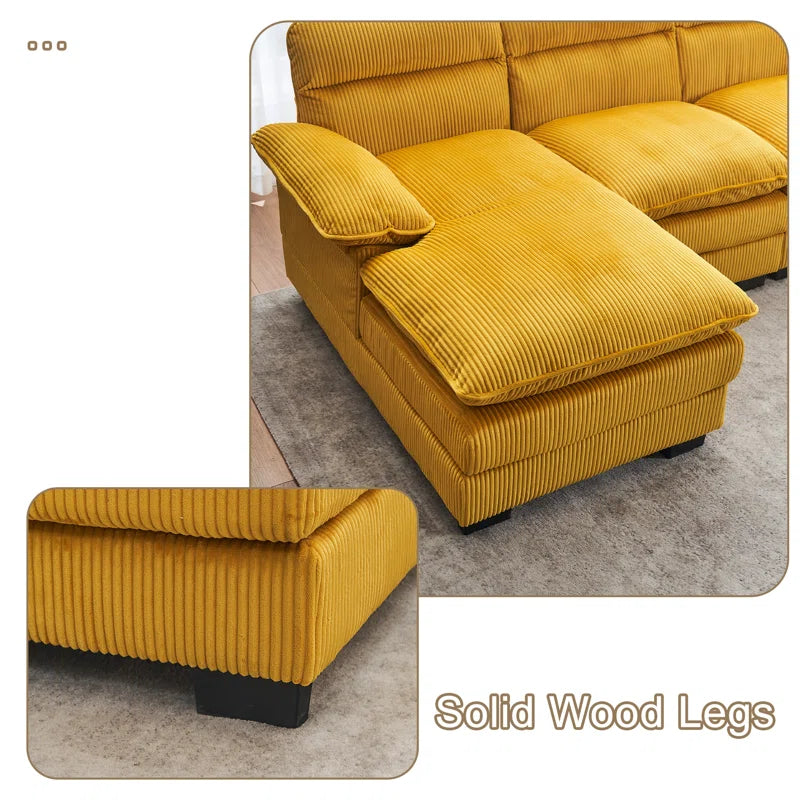 U-shape Sectional Sofa: 111.8'' Upholstered Sofa Chenille U-Shape Cloud couch(Yellow Corduroy)