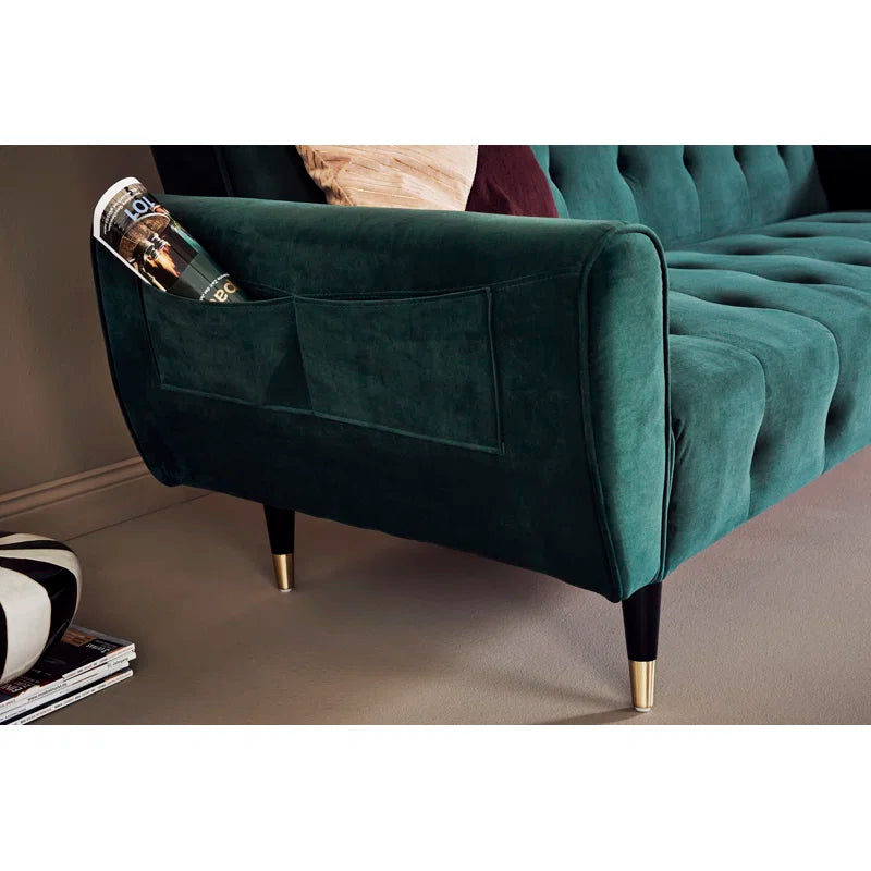 3 Seater Sofa: 83.86" Velvet Square Arm Sleeper Sofa(Opal Green)