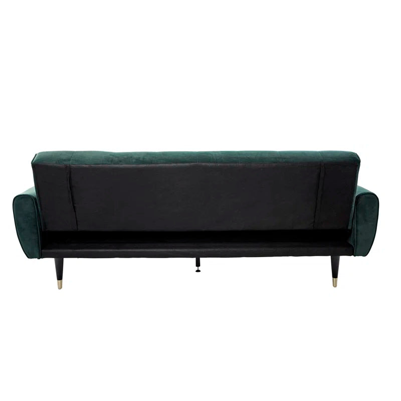 3 Seater Sofa: 83.86" Velvet Square Arm Sleeper Sofa(Opal Green)