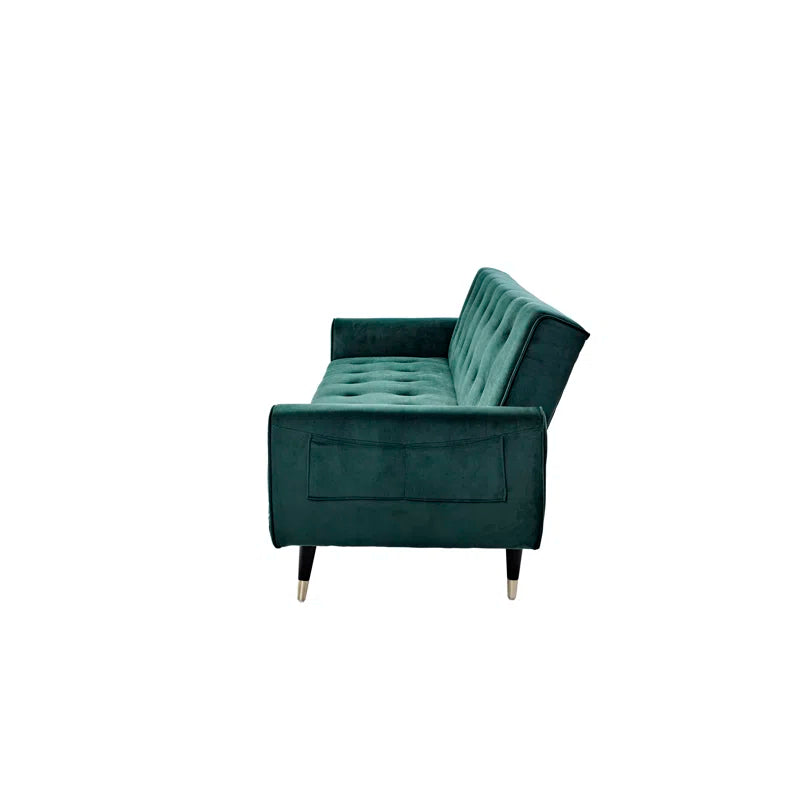 3 Seater Sofa: 83.86" Velvet Square Arm Sleeper Sofa(Opal Green)