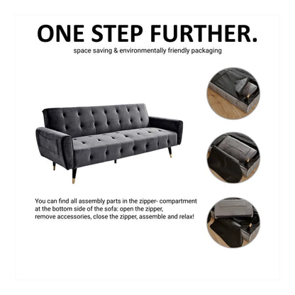 3 Seater Sofa: 83.86" Velvet Square Arm Sleeper Sofa(Opal Green)