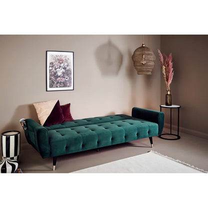 3 Seater Sofa: 83.86" Velvet Square Arm Sleeper Sofa(Opal Green)
