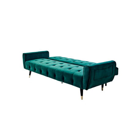 3 Seater Sofa: 83.86" Velvet Square Arm Sleeper Sofa(Opal Green)