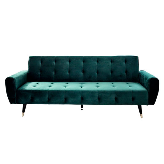 3 Seater Sofa: 83.86" Velvet Square Arm Sleeper Sofa(Opal Green)