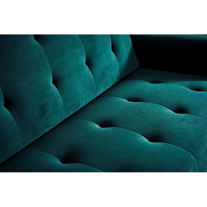 3 Seater Sofa: 83.86" Velvet Square Arm Sleeper Sofa(Opal Green)