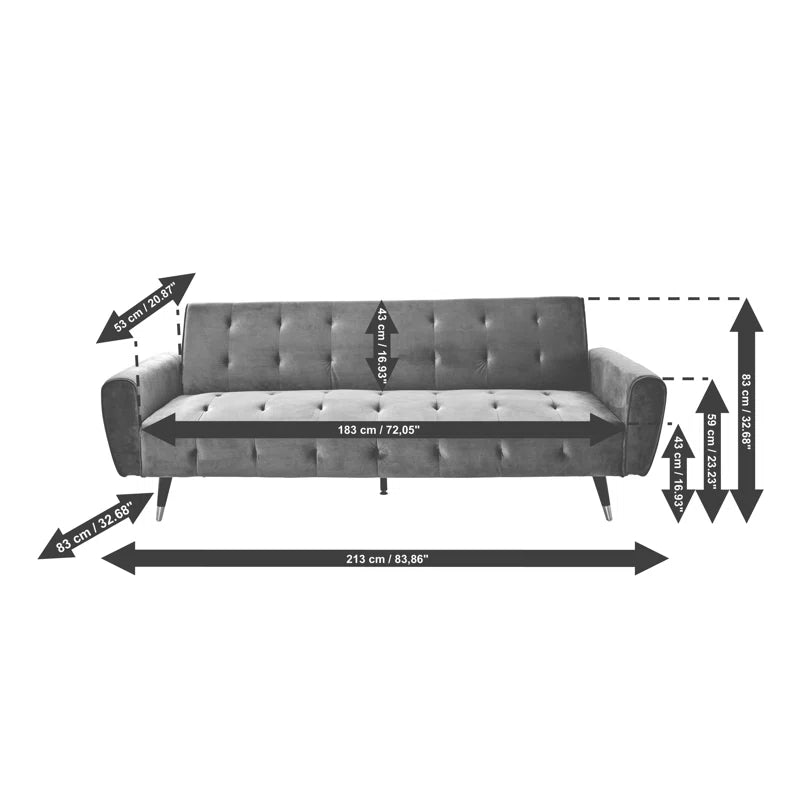 3 Seater Sofa: 83.86" Velvet Square Arm Sleeper Sofa(Opal Green)