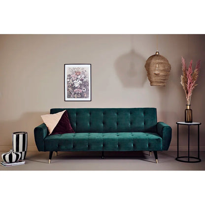 3 Seater Sofa: 83.86" Velvet Square Arm Sleeper Sofa(Opal Green)
