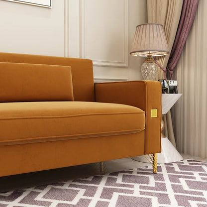 THE CASA ORO® Designer Sofa Set: 85.63" Velvet Square Arm Sofa(Orange Velvet)