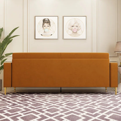 THE CASA ORO® Designer Sofa Set: 85.63" Velvet Square Arm Sofa(Orange Velvet)