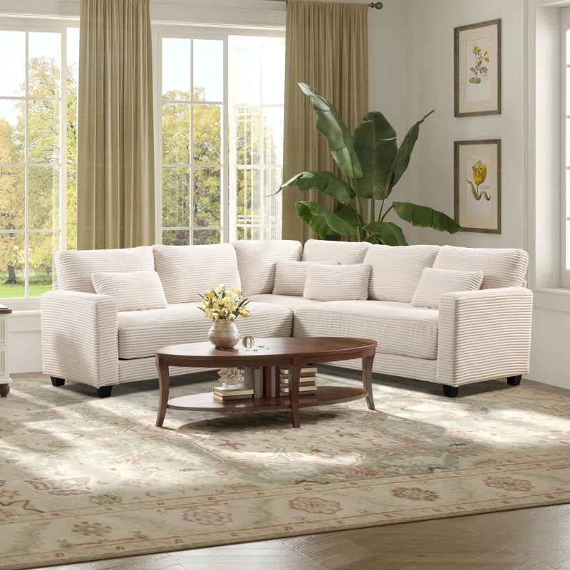 L-Shape Sectional Sofa: 92.9'' Wide Modern Corduroy With Cushioned Backrest For Living Room(White Corduroy)