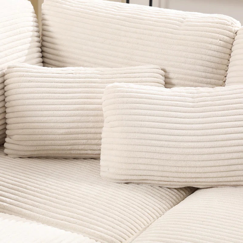 L-Shape Sectional Sofa: 92.9'' Wide Modern Corduroy With Cushioned Backrest For Living Room(White Corduroy)