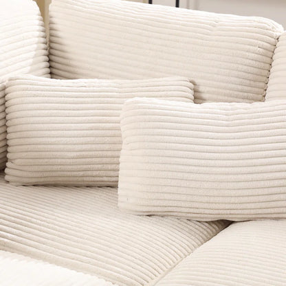 L-Shape Sectional Sofa: 92.9'' Wide Modern Corduroy With Cushioned Backrest For Living Room(White Corduroy)