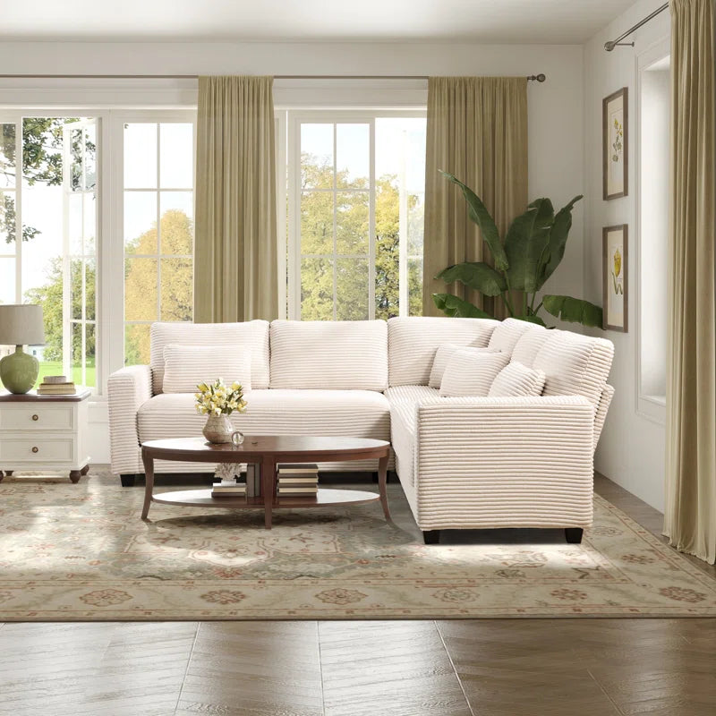 L-Shape Sectional Sofa: 92.9'' Wide Modern Corduroy With Cushioned Backrest For Living Room(White Corduroy)