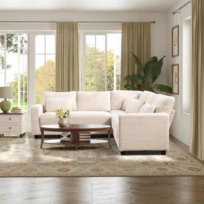 L-Shape Sectional Sofa: 92.9'' Wide Modern Corduroy With Cushioned Backrest For Living Room(White Corduroy)