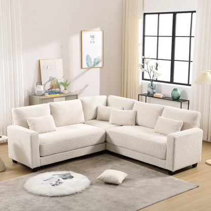 L-Shape Sectional Sofa: 92.9'' Wide Modern Corduroy With Cushioned Backrest For Living Room(White Corduroy)