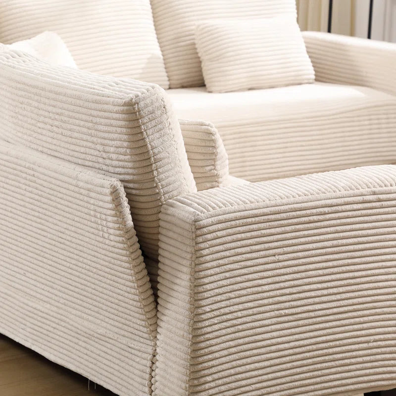 L-Shape Sectional Sofa: 92.9'' Wide Modern Corduroy With Cushioned Backrest For Living Room(White Corduroy)