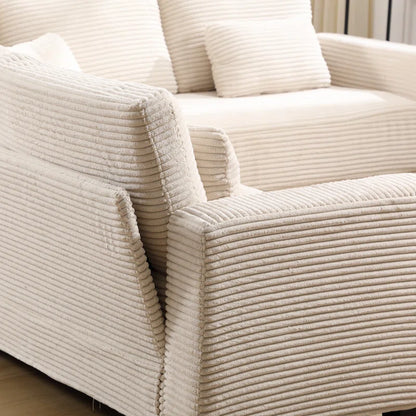 L-Shape Sectional Sofa: 92.9'' Wide Modern Corduroy With Cushioned Backrest For Living Room(White Corduroy)