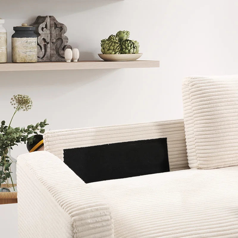 L-Shape Sectional Sofa: 92.9'' Wide Modern Corduroy With Cushioned Backrest For Living Room(White Corduroy)