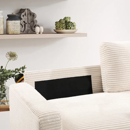 L-Shape Sectional Sofa: 92.9'' Wide Modern Corduroy With Cushioned Backrest For Living Room(White Corduroy)