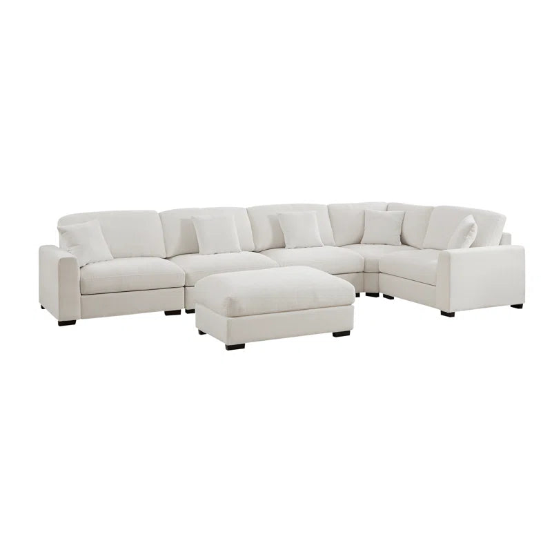 6 Piece Corner Sectional Sofa with Ottoman (White Polyester)