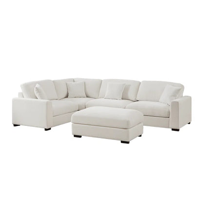 5 Piece Corner Sectional Sofa with Ottoman (White Polyester)