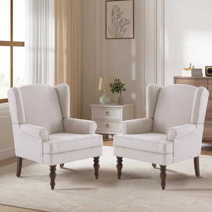 THE CASA ORO® 29'' Wide Blend of Solid and Manufactured Wood Tufted Wing Chair(Beige Polyester Blend)